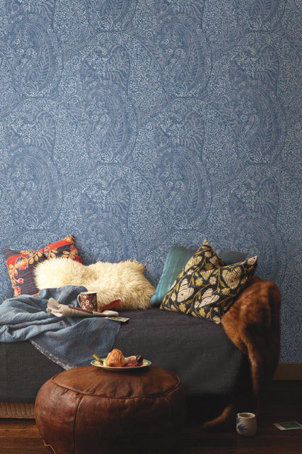 Blue Kashmir Dreams Paisley Wallpaper
