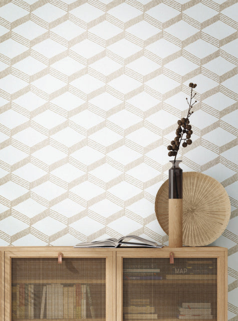 Beige/White Palisades Paperweave Wallpaper