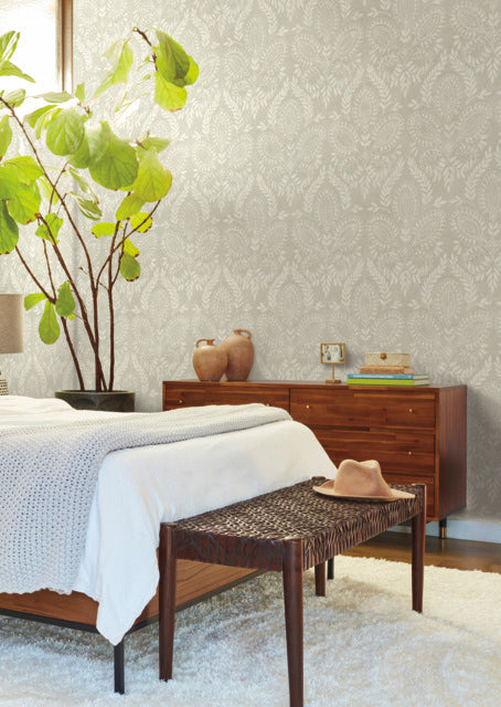 Off White Laurel Damask Wallpaper
