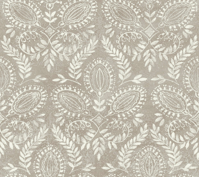 Brown Laurel Damask Wallpaper