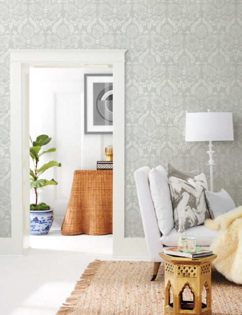 Gray Laurel Damask Wallpaper