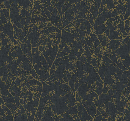 Black/Gold Luminous Branches Wallpaper