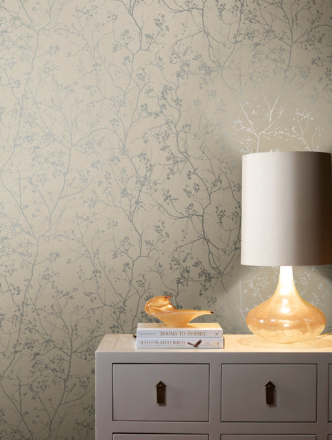 Taupe/Silver Luminous Branches Wallpaper