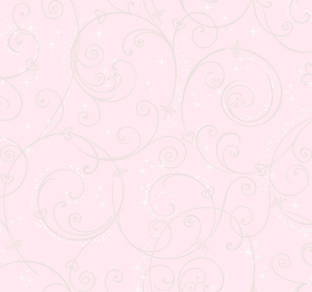 Pink/ Glitter Disney Princess Perfect Scroll Wallpaper