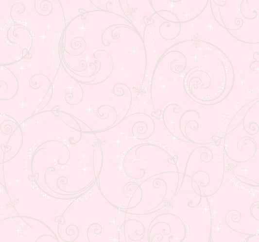 Pink/ Glitter Disney Princess Perfect Scroll Wallpaper