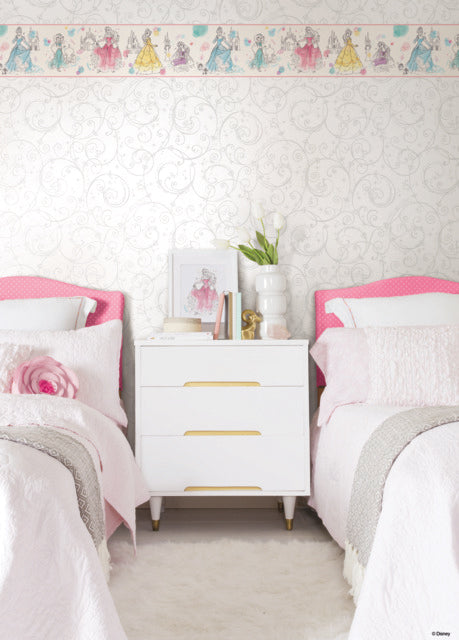 White/Glitter Disney Princess Perfect Scroll Wallpaper