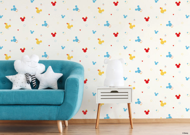 Red/Blue/Yellow Disney Minnie Mouse Dots Wallpaper