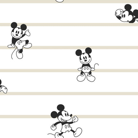Black/White/Cream Disney Mickey Mouse Stripe Wallpaper