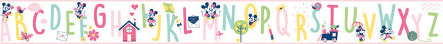 Pink Disney Mickey Mouse ABC Border Wallpaper Border