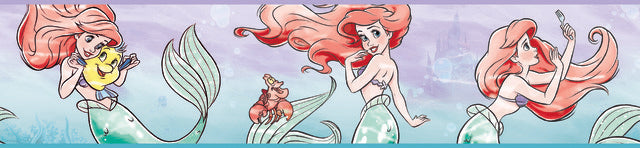 Purple/Red/Green Disney The Little Mermaid Ariel & Friends Border Wallpaper Border