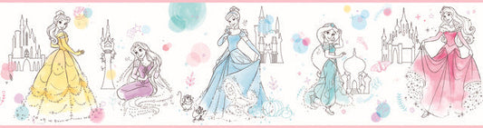 Blue/Pink/Green Disney Princess Pretty Elegant Border Wallpaper Border