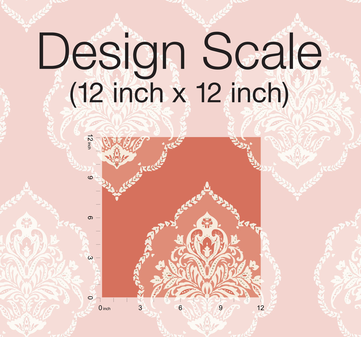 Coral Signet Medallion Damask Wallpaper