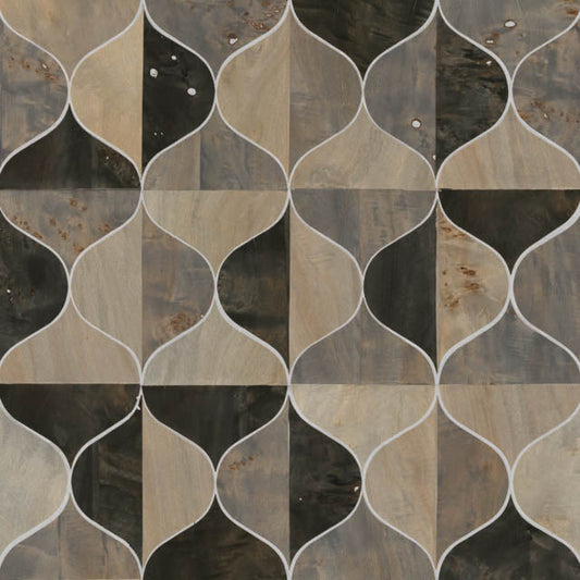 Black/Taupe/Grey Burlwood Ogee Wallpaper