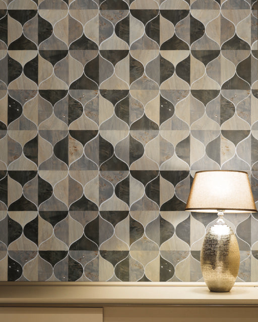 Black/Taupe/Grey Burlwood Ogee Wallpaper