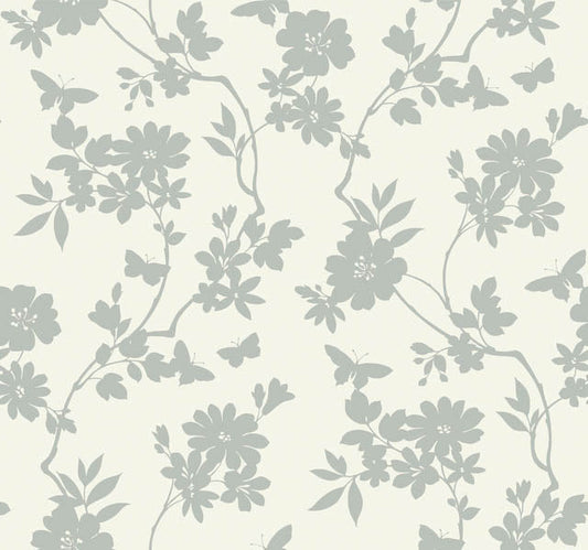 White/Silver Flutter Vine Wallpaper