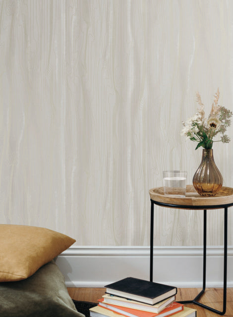 Taupe/Gold Fantasy Faux Bois Wallpaper
