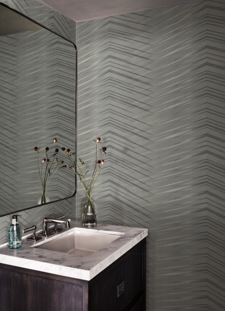 Charcoal Glistening Chevron Wallpaper