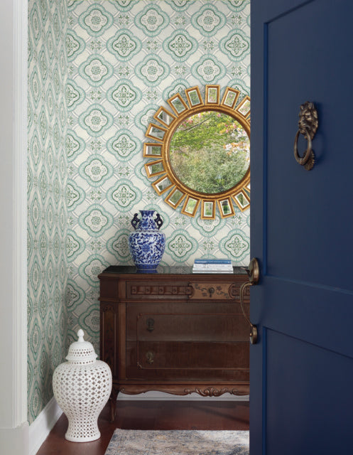 Blue/Grey Garden Trellis Rain Wallpaper