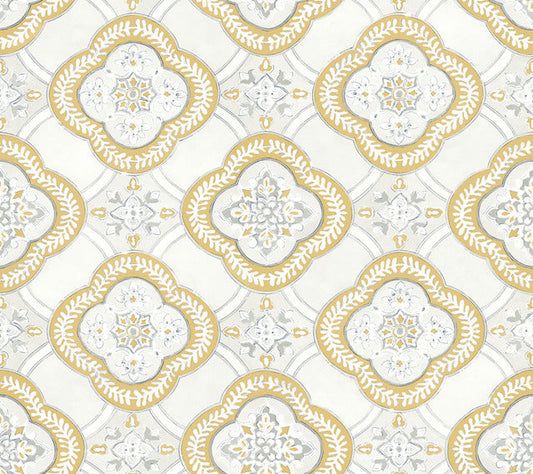 Yellow Garden Trellis Ochre Wallpaper