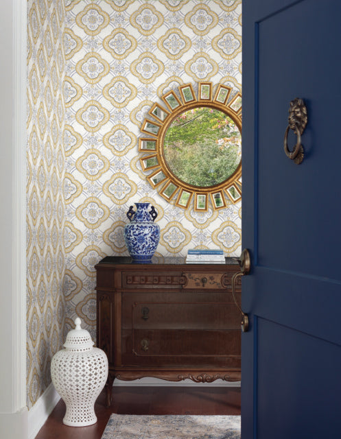 Yellow Garden Trellis Ochre Wallpaper