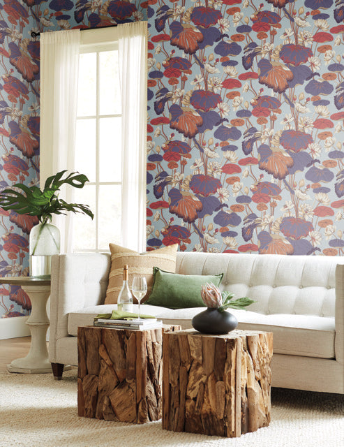 Purple/Pink Lotus Pond Sky/ Multi Wallpaper