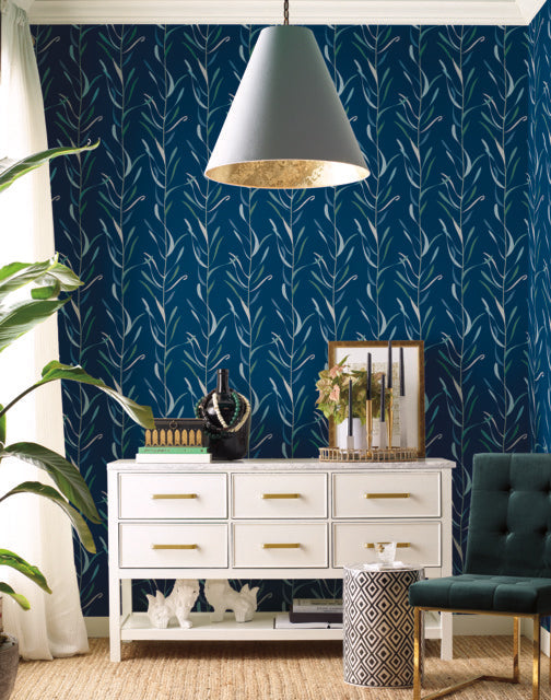 Blue/Green Chloe Vine Indigo Wallpaper
