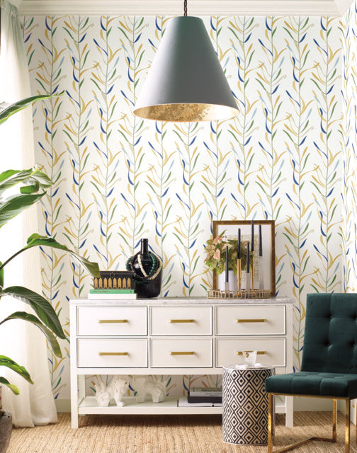 Yellow/Blue Chloe Vine Ochre Wallpaper