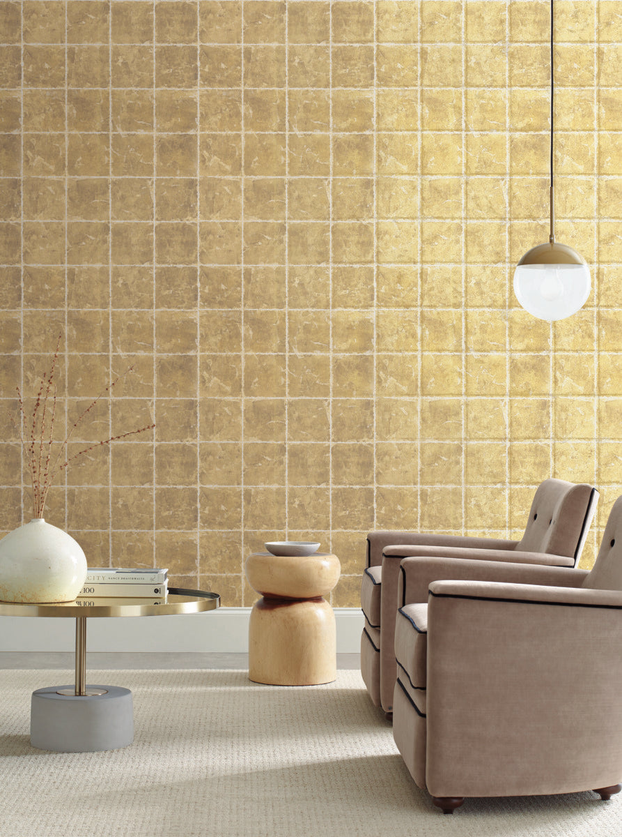 Gold Metal Leaf Squares Wallpaper