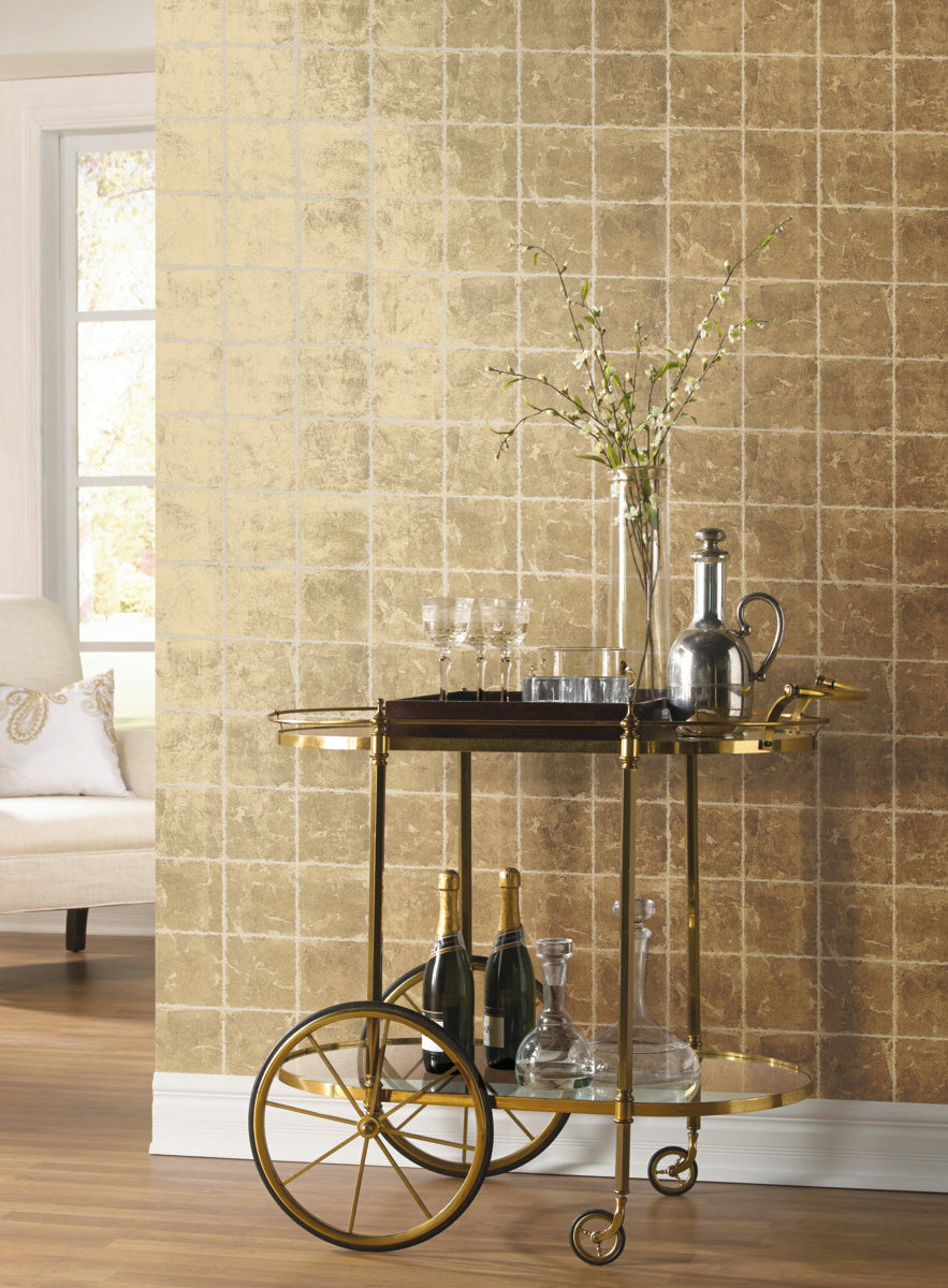 Gold Metal Leaf Squares Wallpaper