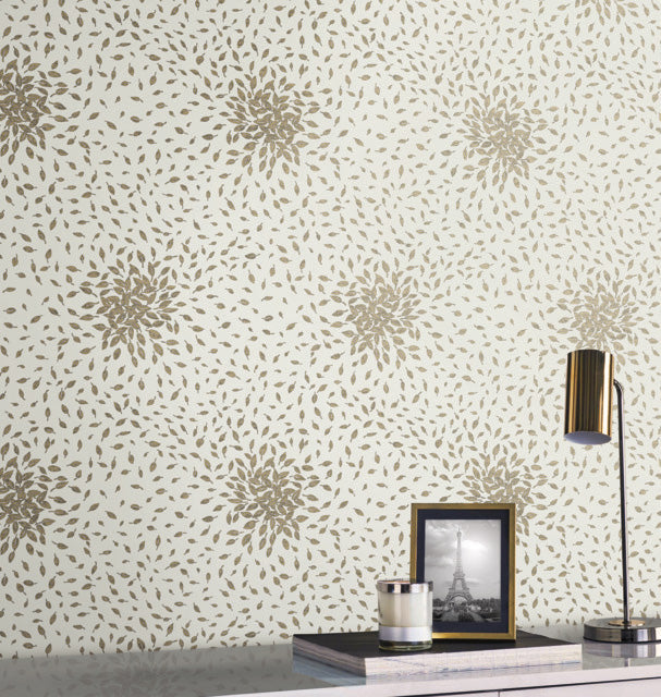 Cream & Gold Petite Leaves Wallpaper Petite Leaves