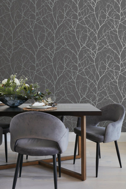 Charcoal & Silver Trees Silhouette Wallpaper Trees Silhouette