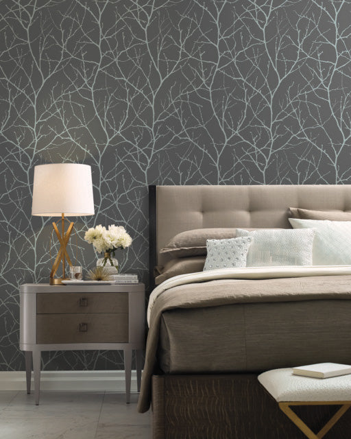 Charcoal & Silver Trees Silhouette Wallpaper Trees Silhouette