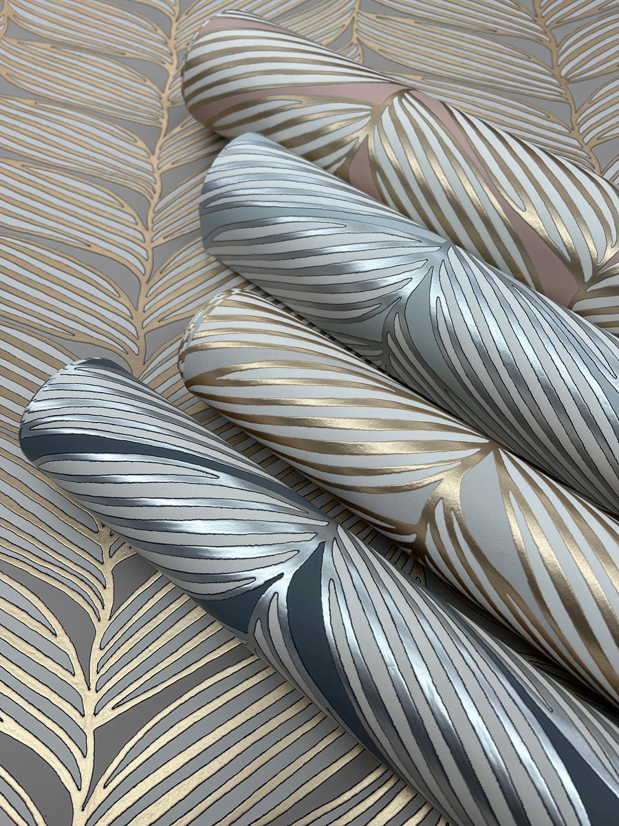 Charcoal & Silver Luminous Leaves Wallpaper Luminous Leaves
