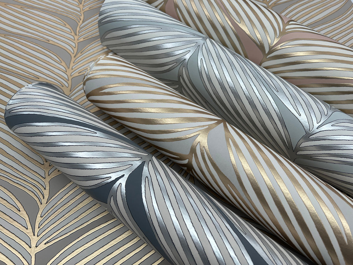 Charcoal & Silver Luminous Leaves Wallpaper Luminous Leaves