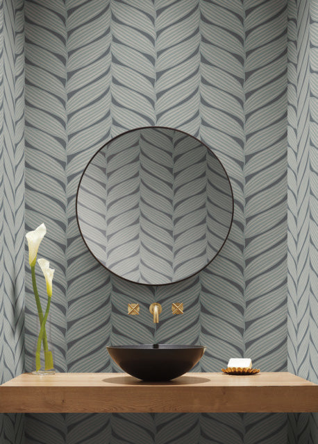Charcoal & Silver Luminous Leaves Wallpaper Luminous Leaves