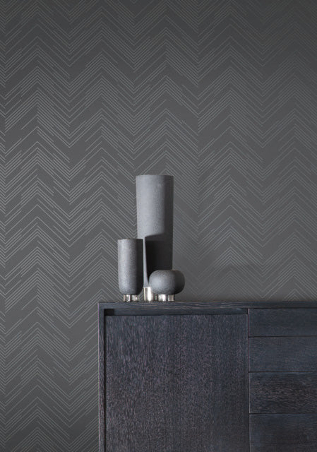 Charcoal & Silver Polished Chevron Wallpaper Polished Chevron