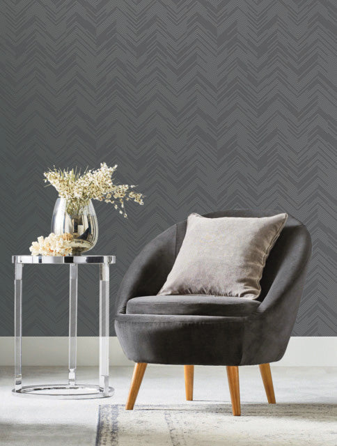 Charcoal & Silver Polished Chevron Wallpaper Polished Chevron