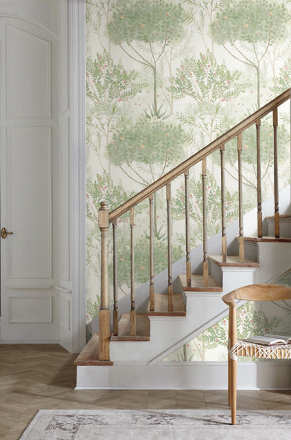 White/Green Orchard Wallpaper