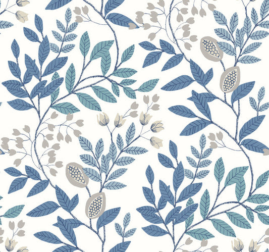 White/Blue Eden Retreat Wallpaper