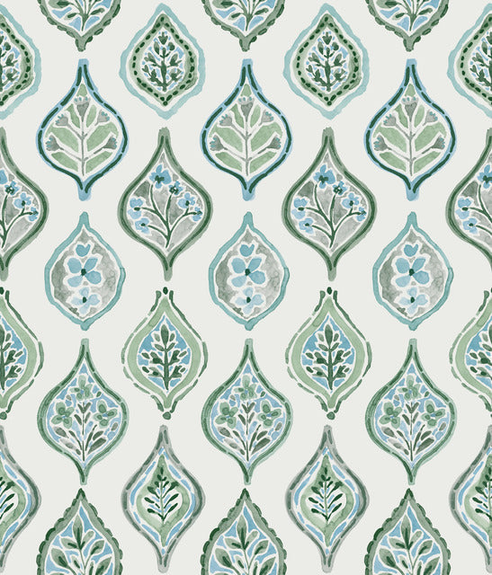Pale Grey/Green Marketplace Motif Wallpaper