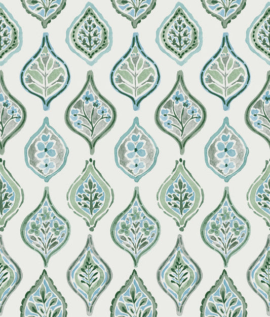 Pale Grey/Green Marketplace Motif Wallpaper