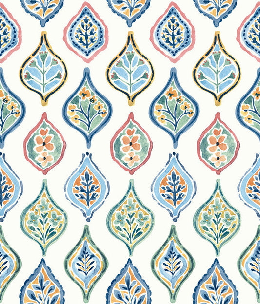 White/Multi Marketplace Motif Wallpaper