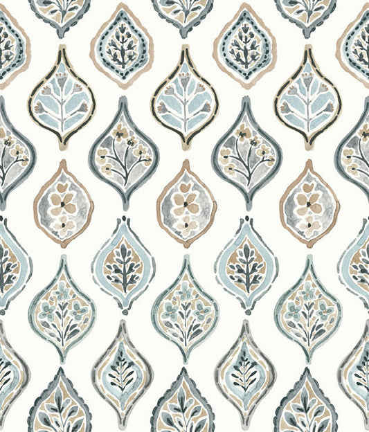 White/Neutral/Beige Marketplace Motif Wallpaper
