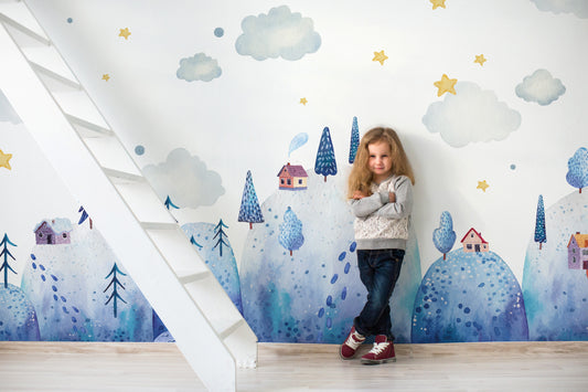 Blue Village Mountains Mural