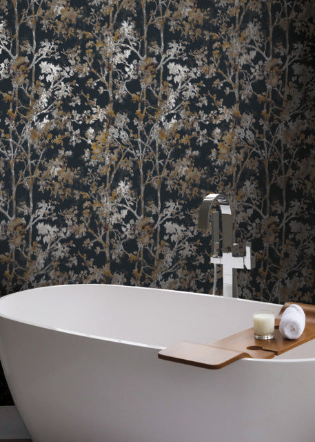 Black & Multi Shimmering Foliage Wallpaper Shimmering Foliage