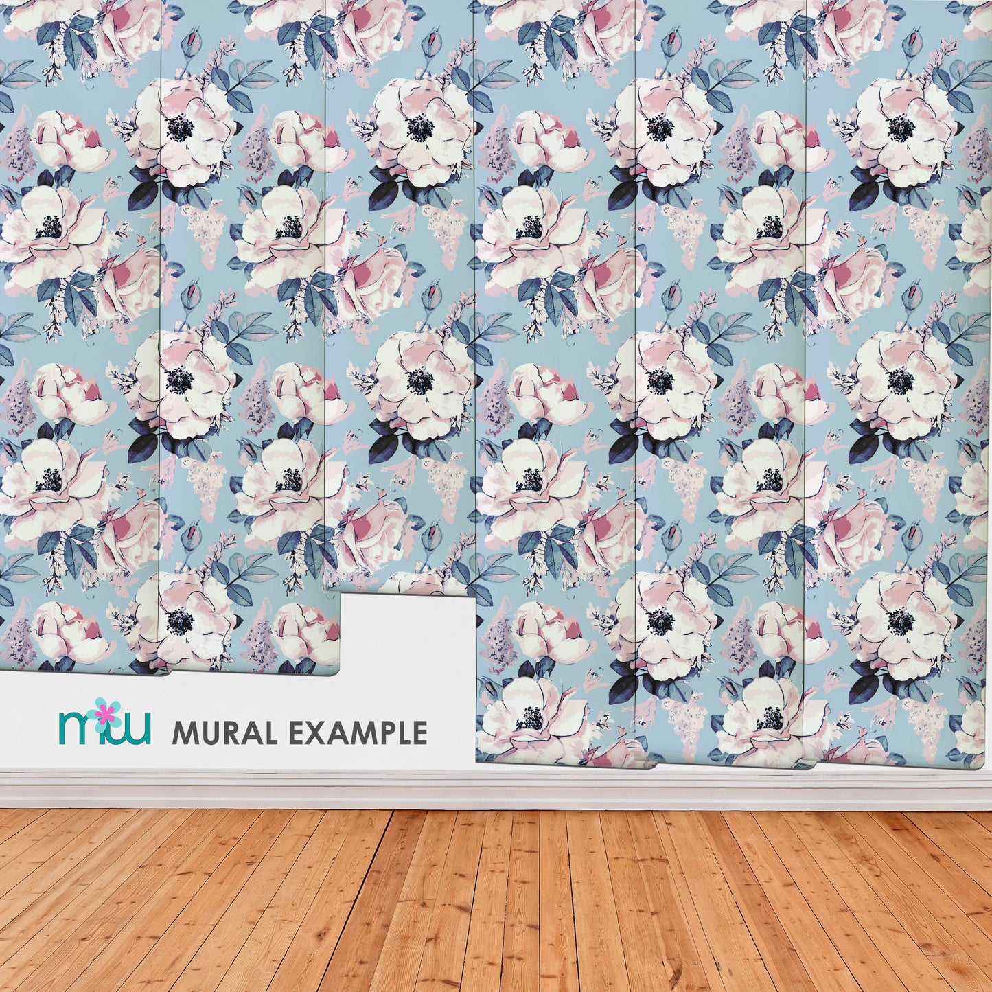 Nursery Floral Baby Blue Rose Mural
