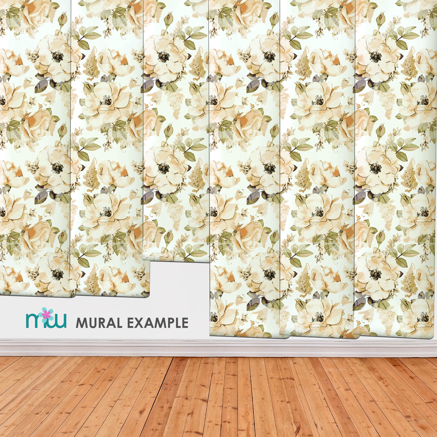 Nursery Floral Neutral Rose Mural