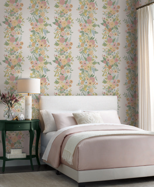 White/PalePink Garden Party Trellis Wallpaper