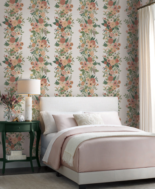 White/LightPink Garden Party Trellis Wallpaper