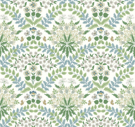 White/Blue Bramble Wallpaper